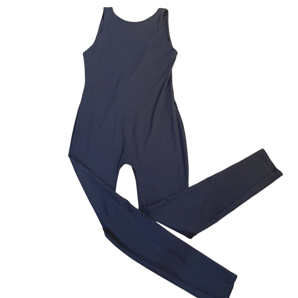 Zara Black Plunge V-Neck Sleeveless Skinny Leg Long Jumpsuit Unitard Sz M